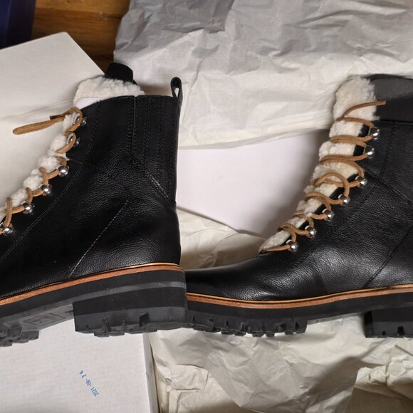 Marc Fisher MLIZZIE Shearling Leather Lace-up Boots-Black Multi, Size 9M - Picture 9 of 10